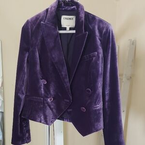 L'AGENCE Purple Velvet Blazer with Classic Lapel